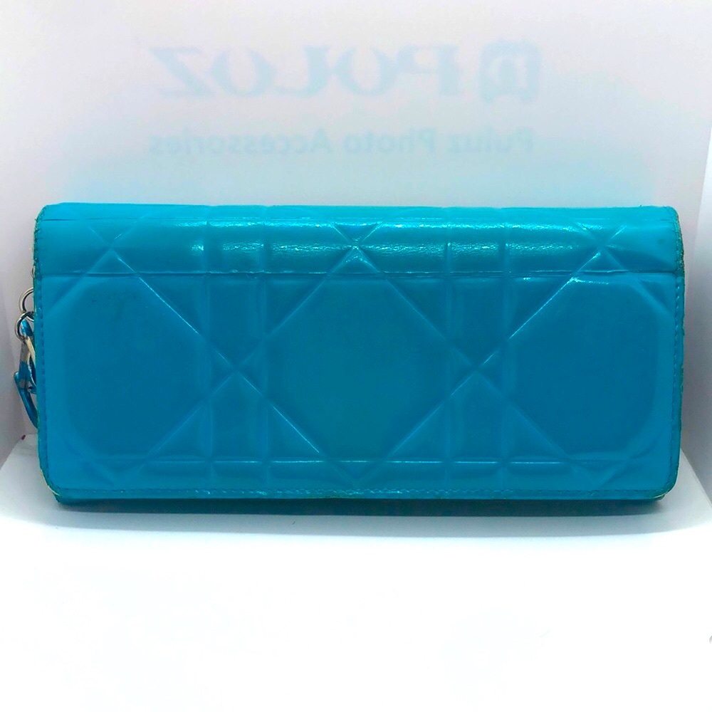 Dior Cannage Blue Patent Leather Long Wallet